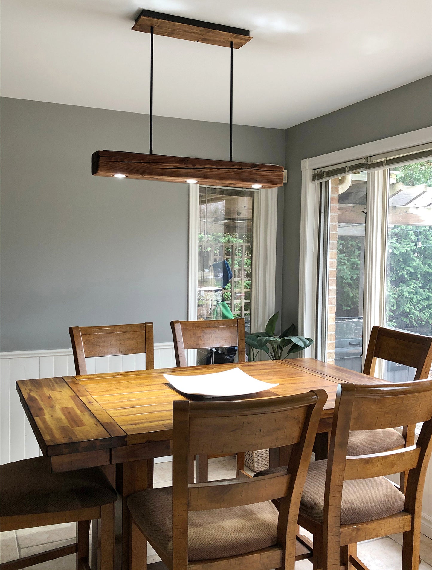 Dark Brown Reclaimed Beam Lamp, With Three Spotlights